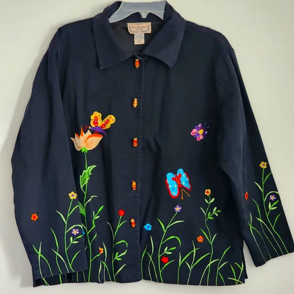 New Direction Vintage 90 Black Butterfly/Floral Embroidered Women's Jacket Sz 1X - Picture 8 of 10